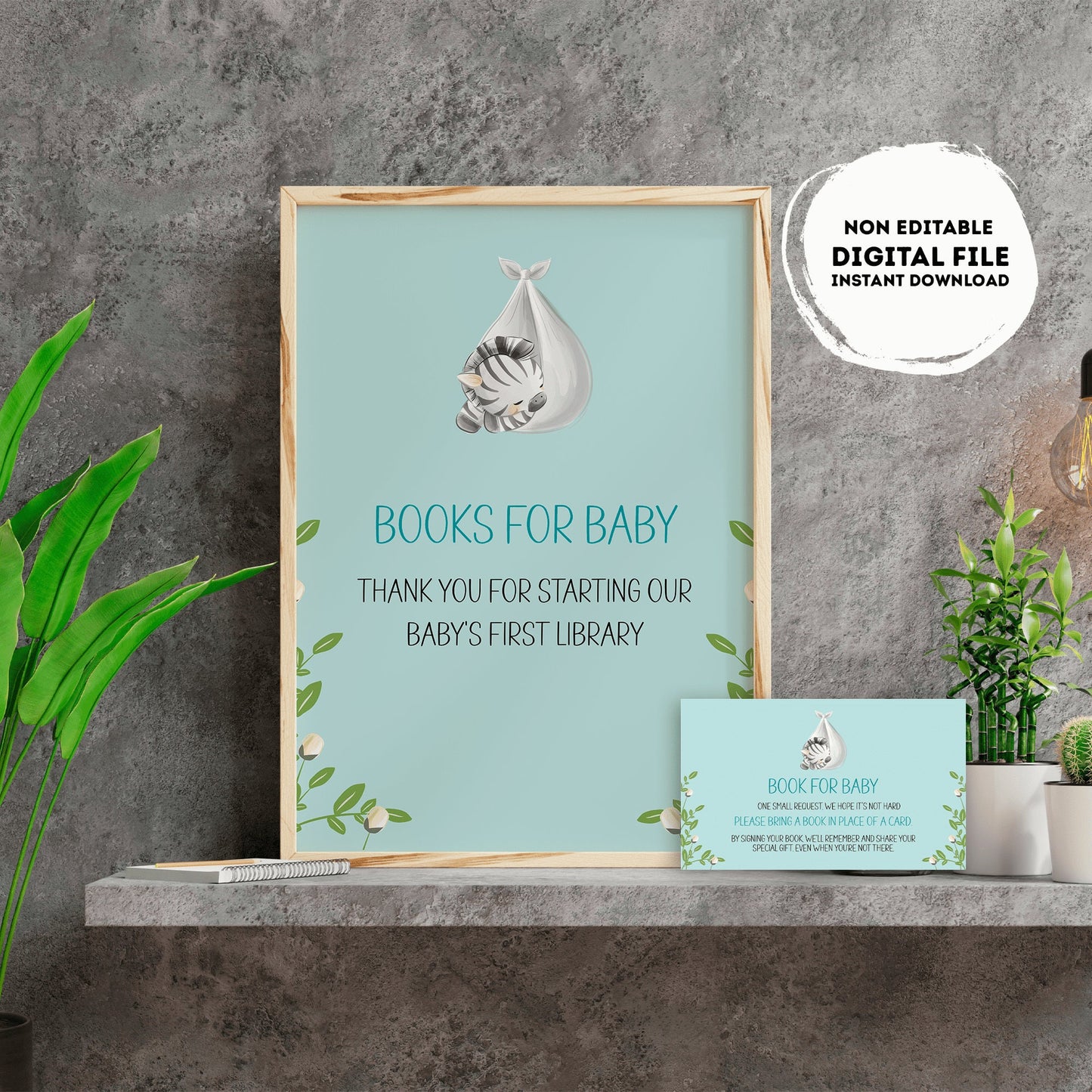 Books for baby Sign | Instant download | book for baby card | book request | baby boy | baby shower Sign | safari baby shower #B23