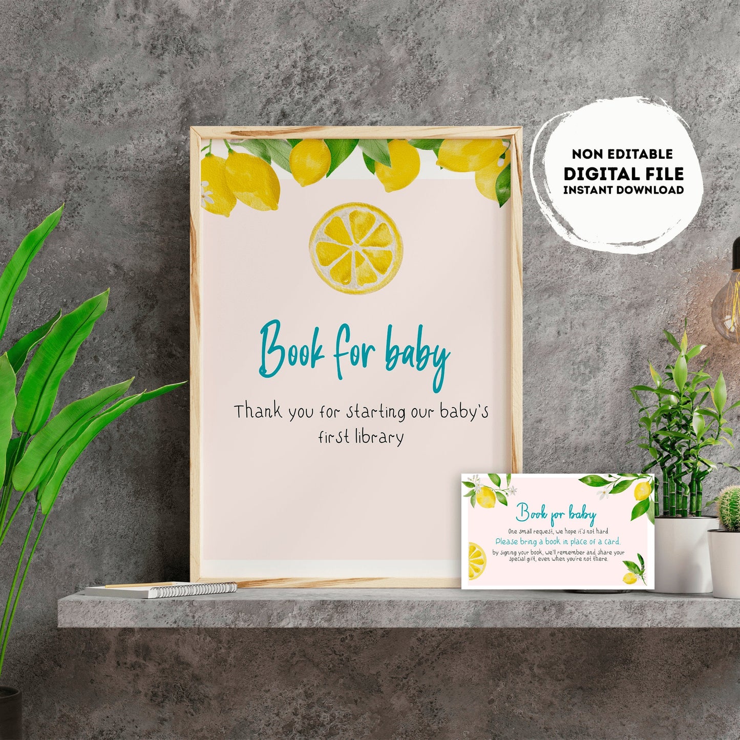Books for baby Sign | Instant download | book for baby card | book request | baby girl | baby shower Sign | summer | lemon baby shower #B8