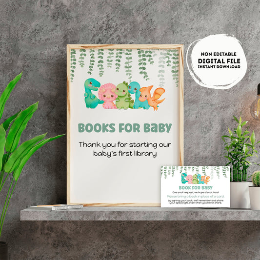 Neutral gender Books for baby Sign | Instant download | book request | baby girl, baby boy, baby shower Sign | dinosaur baby shower #B15