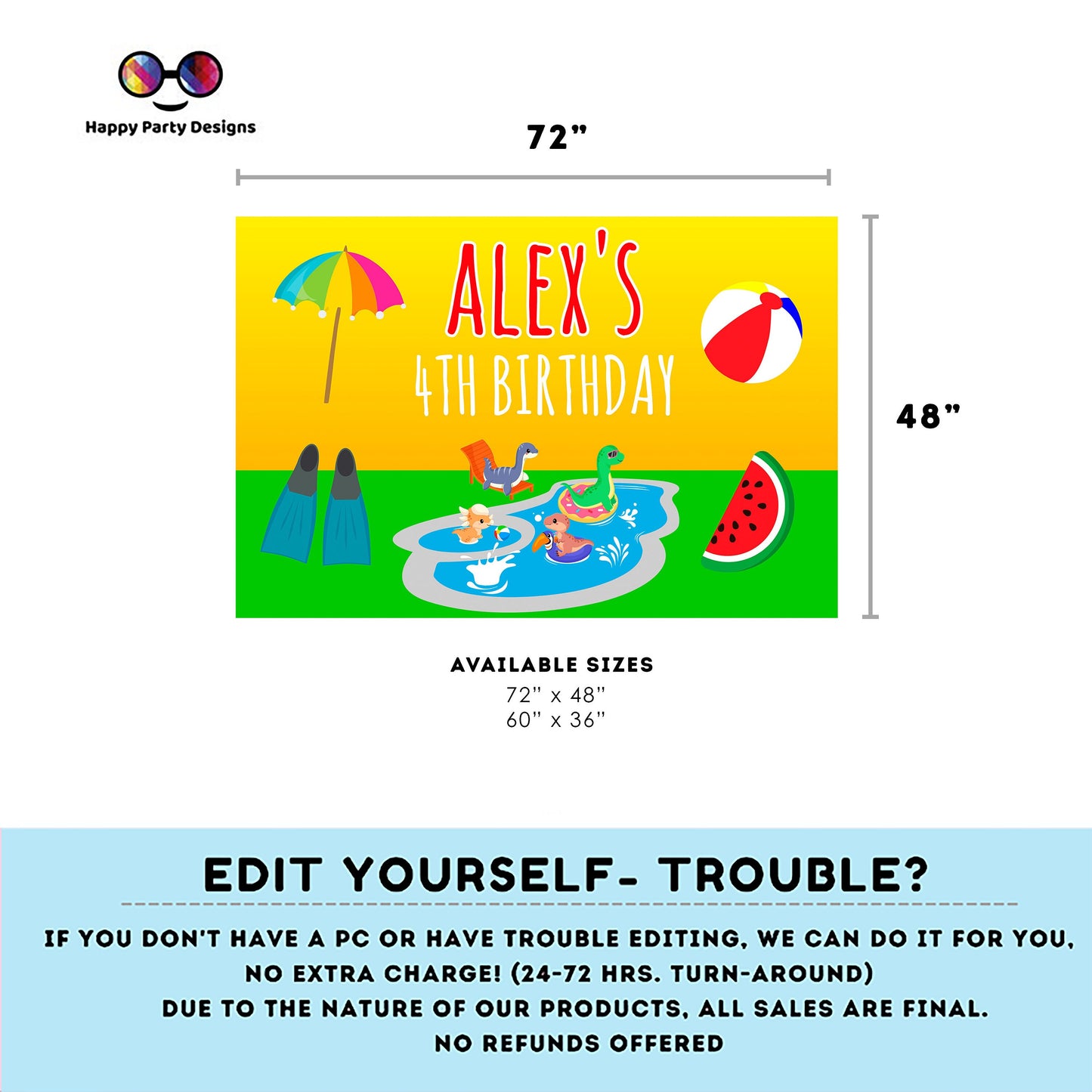 Editable Dinosaur Pool Party Backdrop Banner  | Digital Dinosaur printable Backdrop Banner  | Dinosaur Pool party | Personalize Online #K83