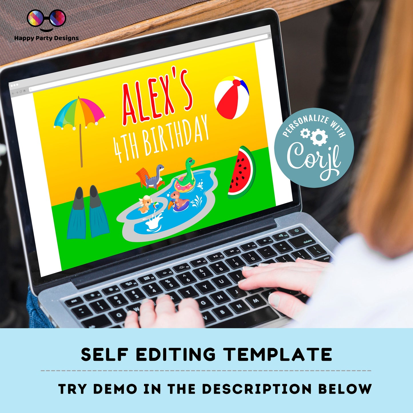 Editable Dinosaur Pool Party Backdrop Banner  | Digital Dinosaur printable Backdrop Banner  | Dinosaur Pool party | Personalize Online #K83