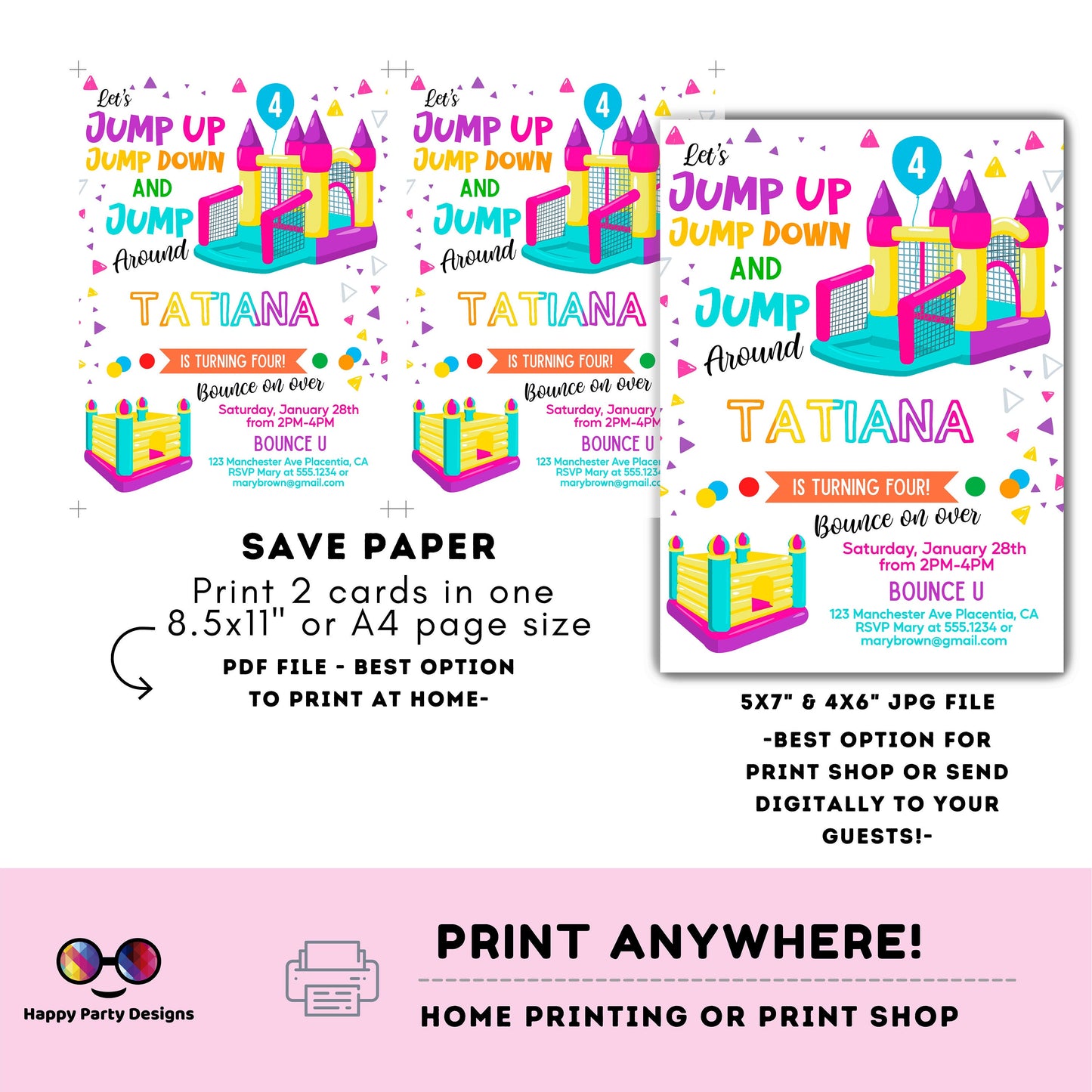 Editable Bounce House invitation | Digital Bounce House invite | Birthday Girl | Birthday Party Invitation | Personalize Online #K86