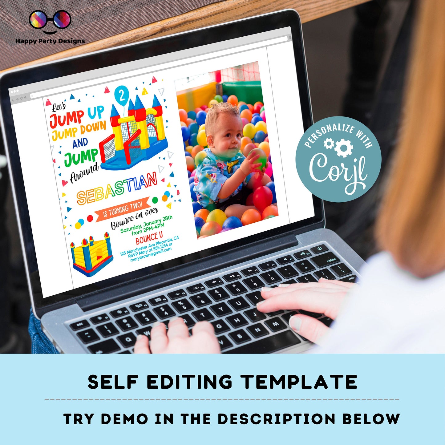 Editable Bounce House photo  invitation | Digital Bounce House invite | Birthday boy | Birthday Party Invitation | Personalize Online #K85