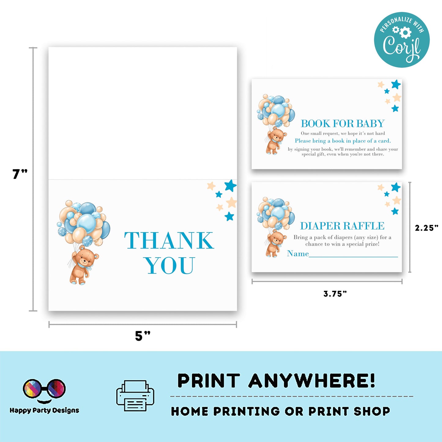 Bearly Wait Baby Shower Invitation bundle | blue Teddy bear baby shower invitation template | teddy bear with balloons bundle | Shower #B22