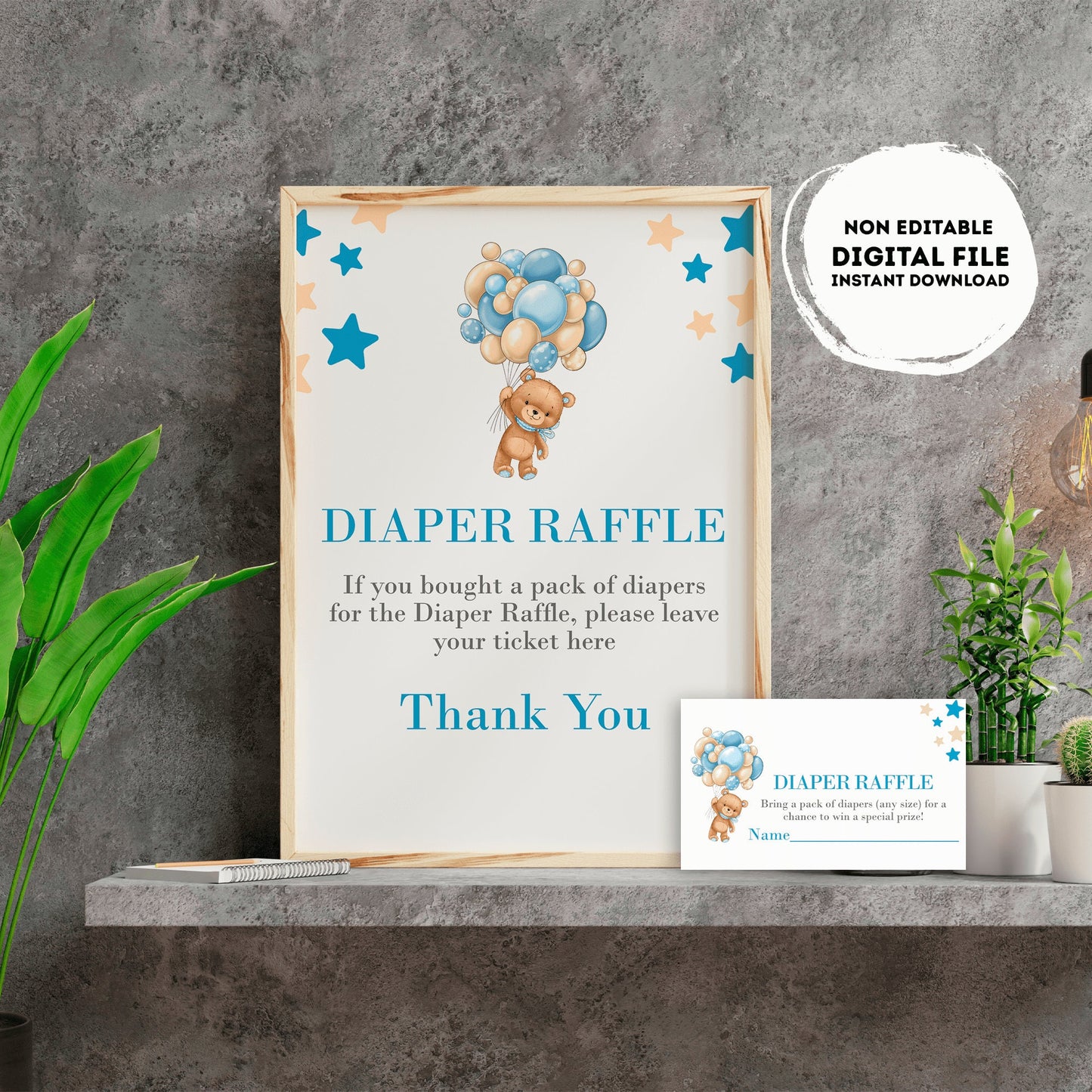 Teddy bear baby shower diaper raffle Sign | Instant download | diaper request | baby boy | baby shower Sign | teddy bear baby shower #B22