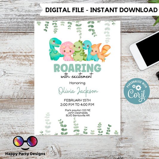 Dinosaur Baby Shower Invitation | Dinosaur Baby Shower | Dino Invite | Dinosaur Invitation | Dino Baby Shower | neutral gender shower #B15