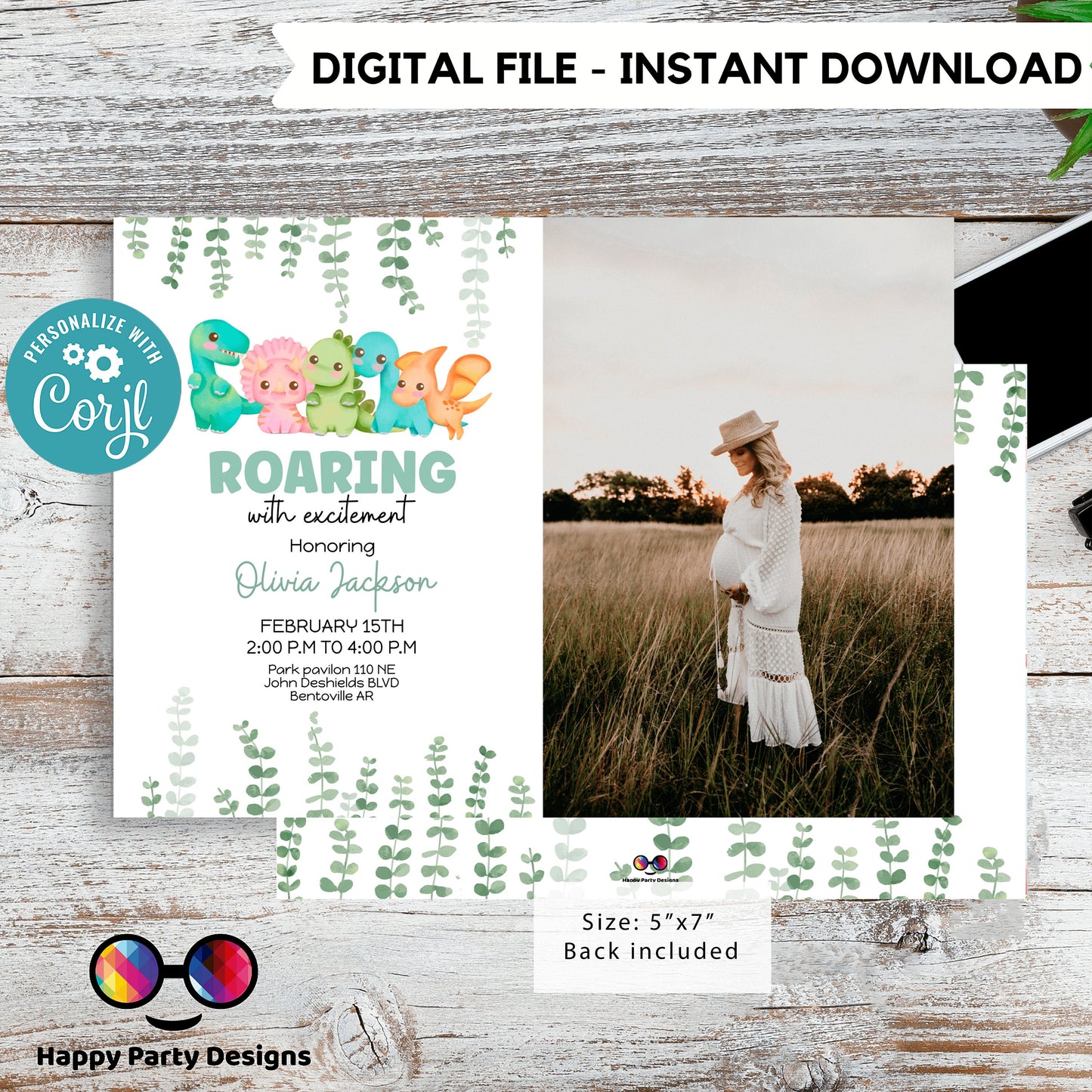 Dinosaur Baby Shower Invitation with photo | Dinosaur Baby Shower | Dino Invite | Dino Baby Shower | neutral gender shower #B15