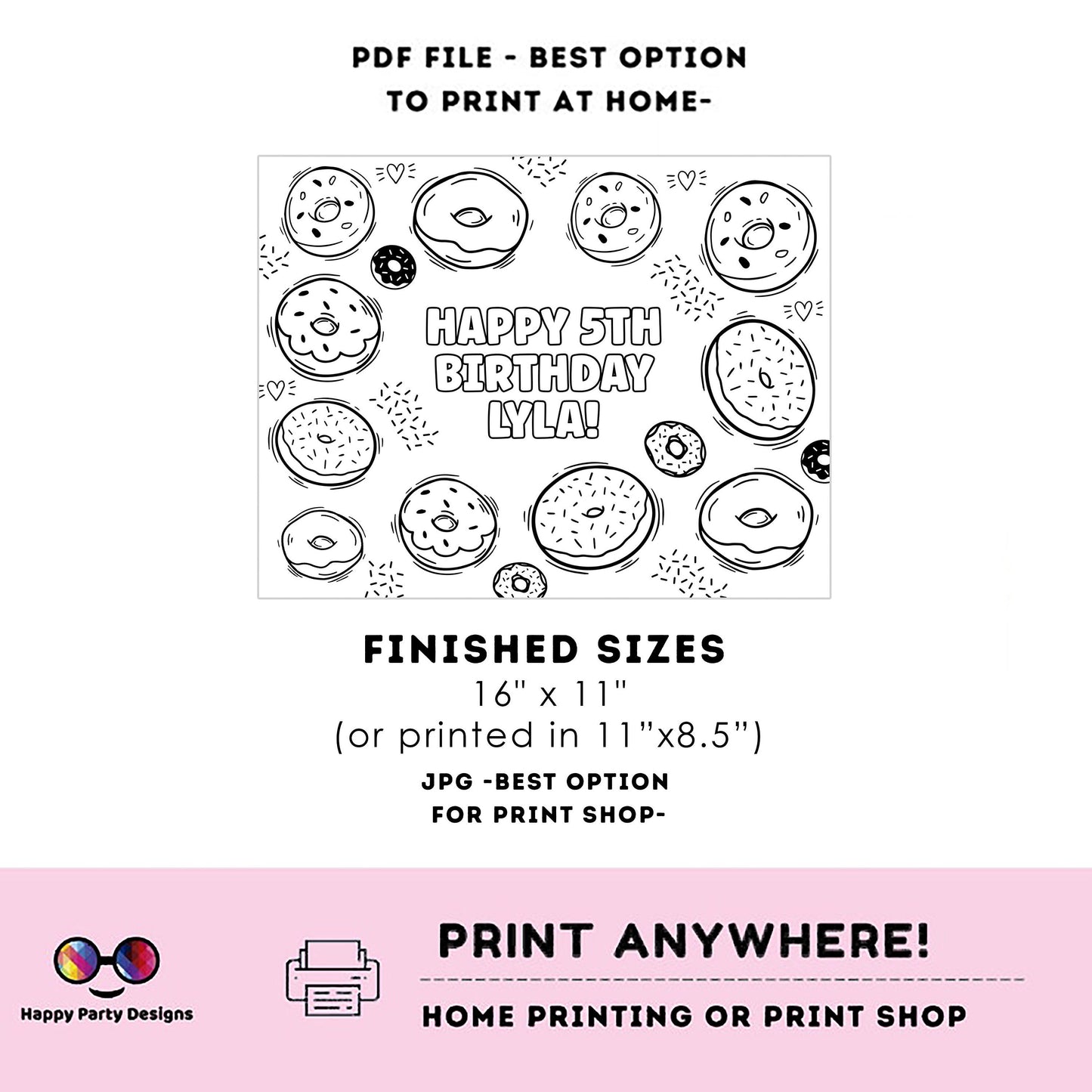 Editable Donuts coloring page | Donuts coloring page | Any Age | Cute Donut party | Donut Miss the Party - PArty  Activity #K34