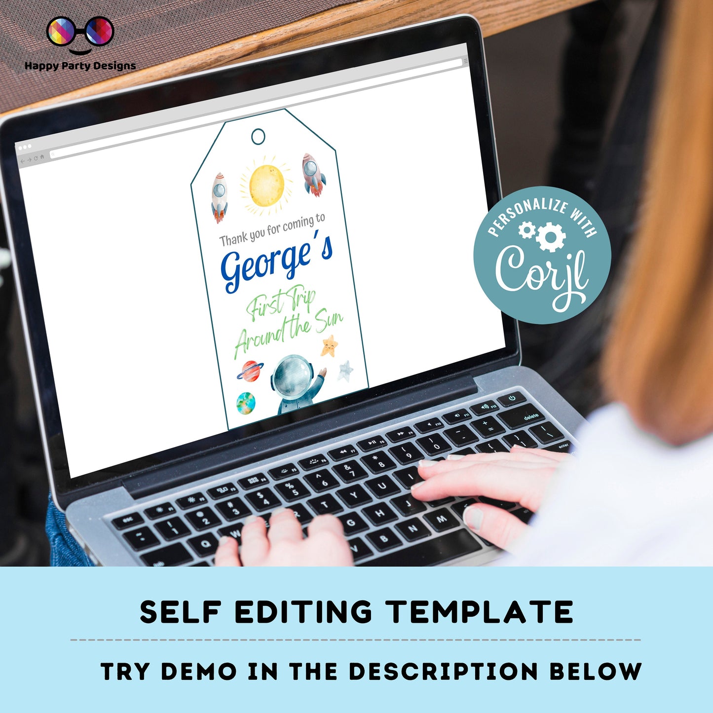 Editable First Trip Around the Sun Thank you tag | Outer Space printable thank you tag | Birthday boy |  Outer Space  Favor tag #K5