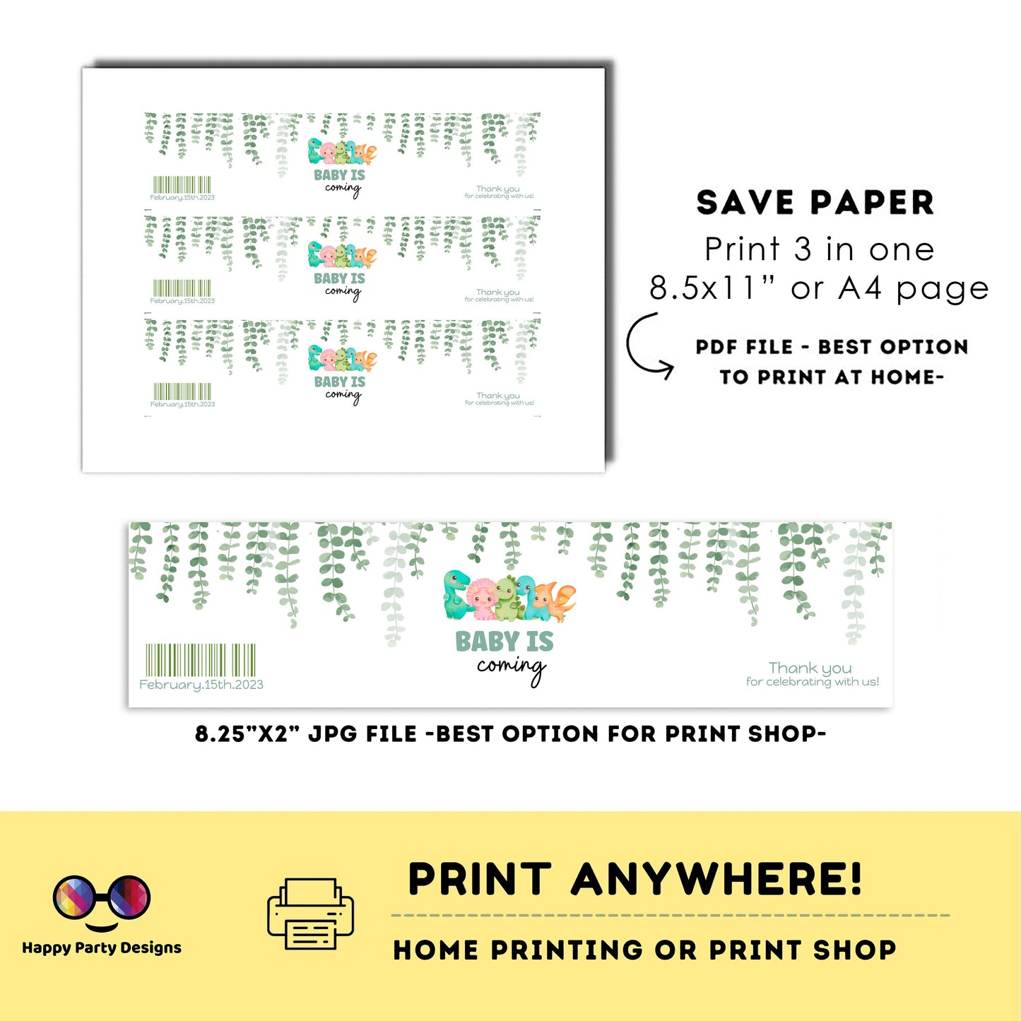 Editable dino baby shower water bottle labels | digital labels |  printable baby shower labels | bottle labels | neutral gender baby  #B15