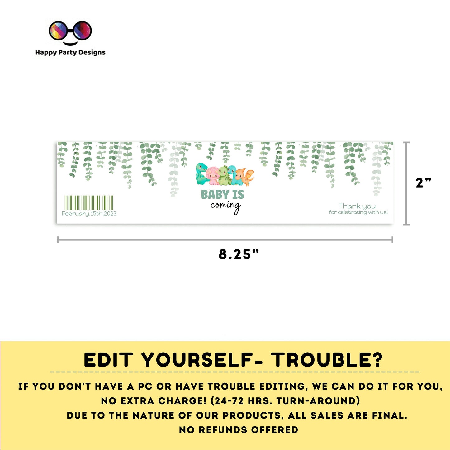 Editable dino baby shower water bottle labels | digital labels |  printable baby shower labels | bottle labels | neutral gender baby  #B15