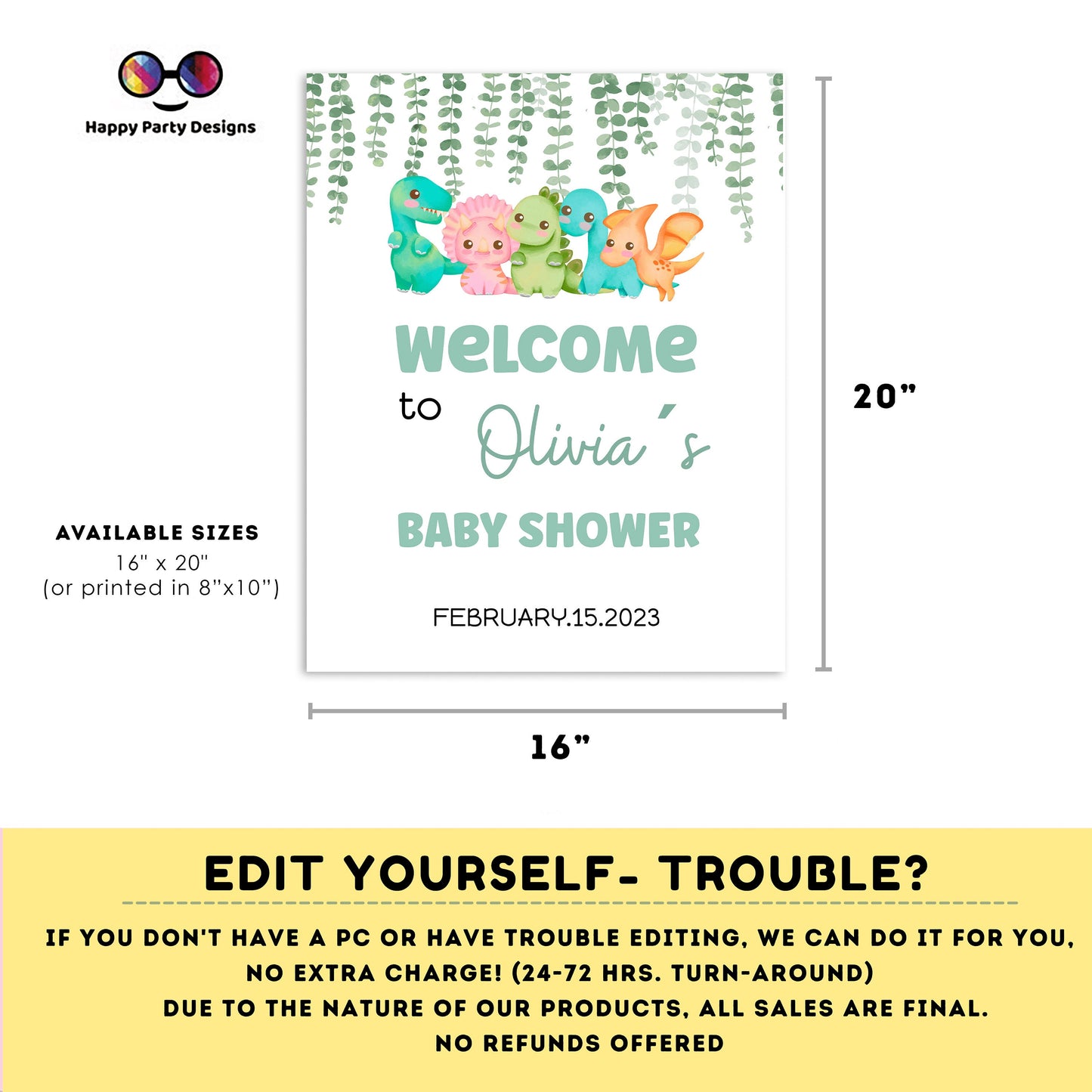 Editable Welcome Sign | dino baby shower | baby shower Decorations | baby Boy | baby shower Welcome Sign | dinosaur | dino baby shower #B15