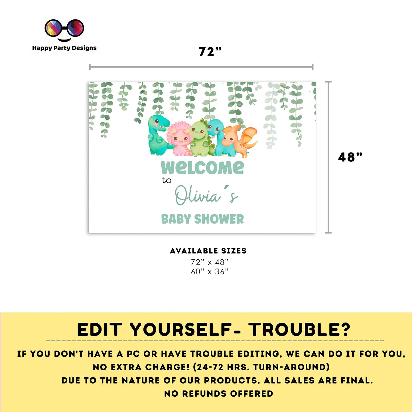 Editable dino baby shower Backdrop Banner  | Digital dino shower printable Backdrop Banner | Baby Boy | dinosaur baby shower #B15