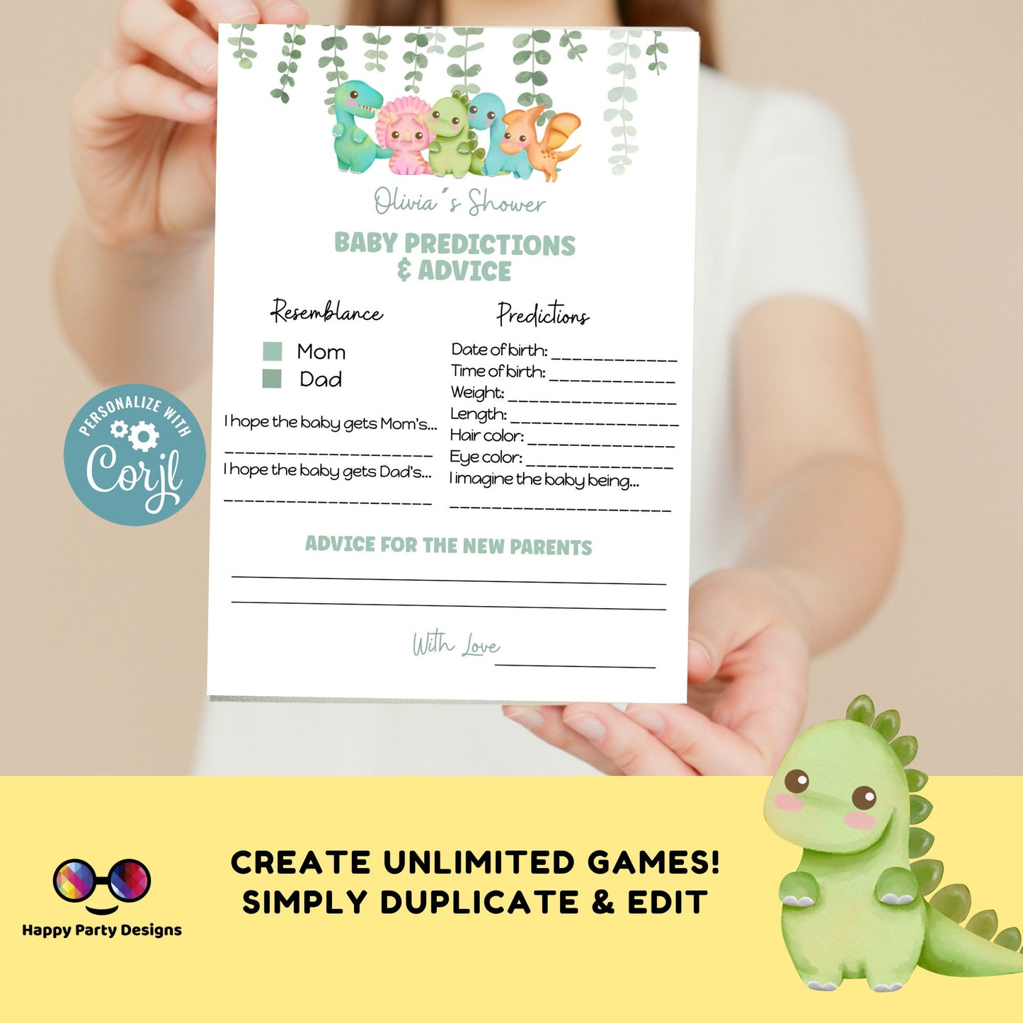 Editable dinosaur games bundle | Dino baby shower games | Baby boy | neutral gender shower |  dinosaur baby shower games #B15