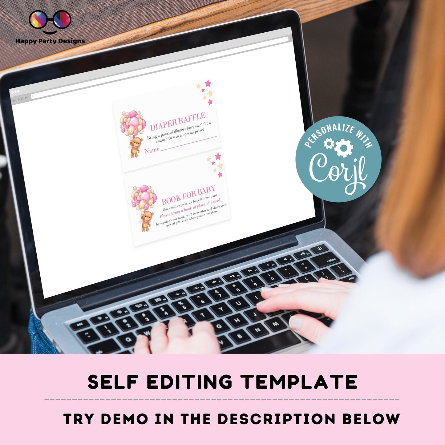 Bearly Wait Baby Shower Invitation bundle | pink Teddy bear baby shower invitation template | teddy bear with balloons bundle | Shower #B21