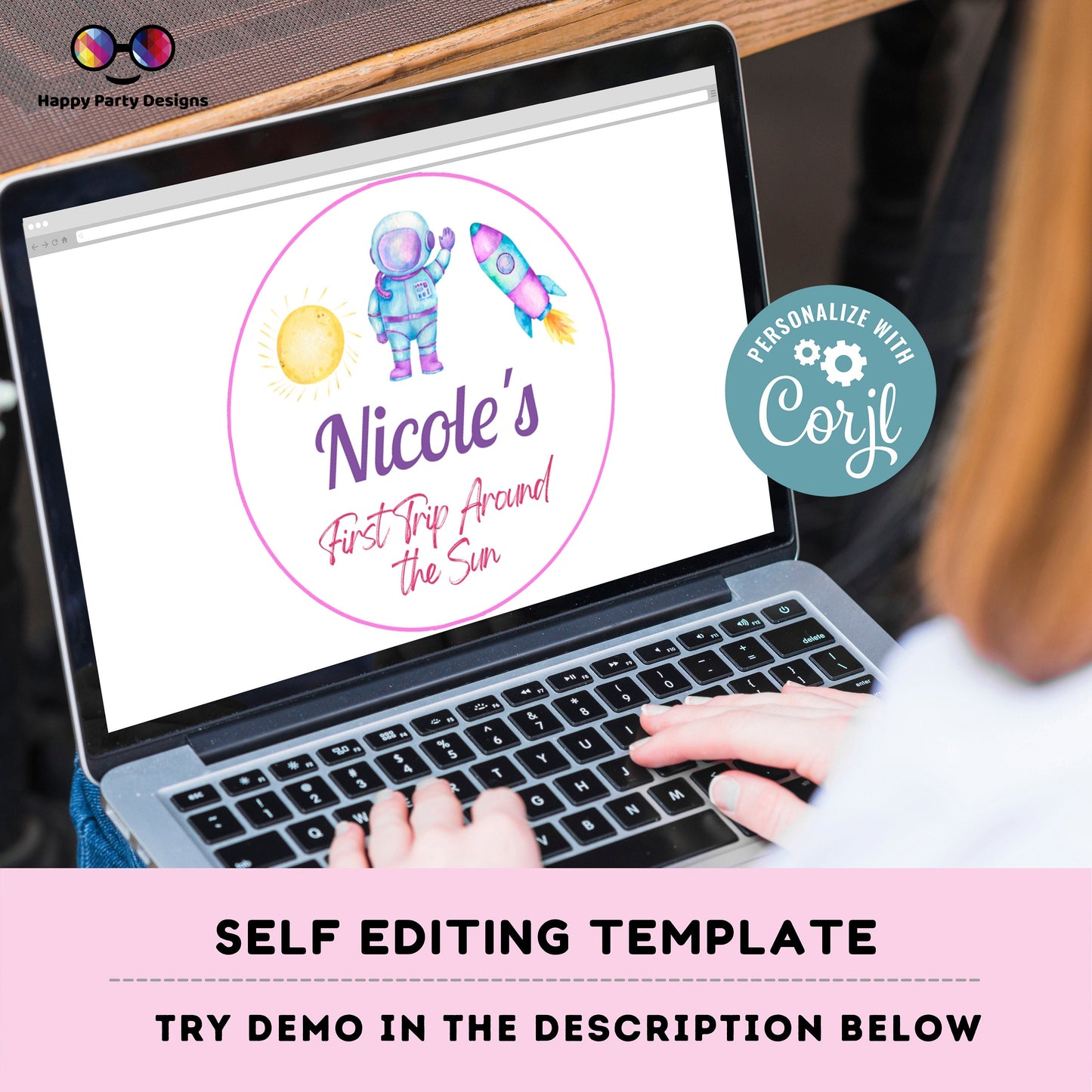 Editable First Trip Around the Sun cupcake toppers | Outer Space birthday | Astronaut Girl Birthday Party  | Outer Space stickers  #K57