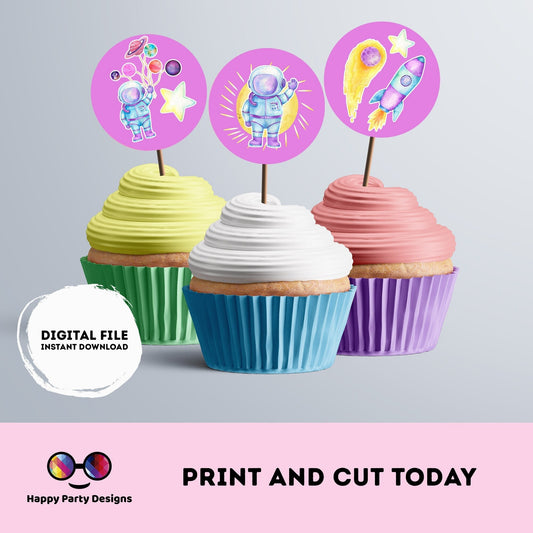 Instant Download First Trip Around the Sun cupcake toppers | Outer Space birthday | Astronaut Birthday Party | Outer Space stickers  #K57