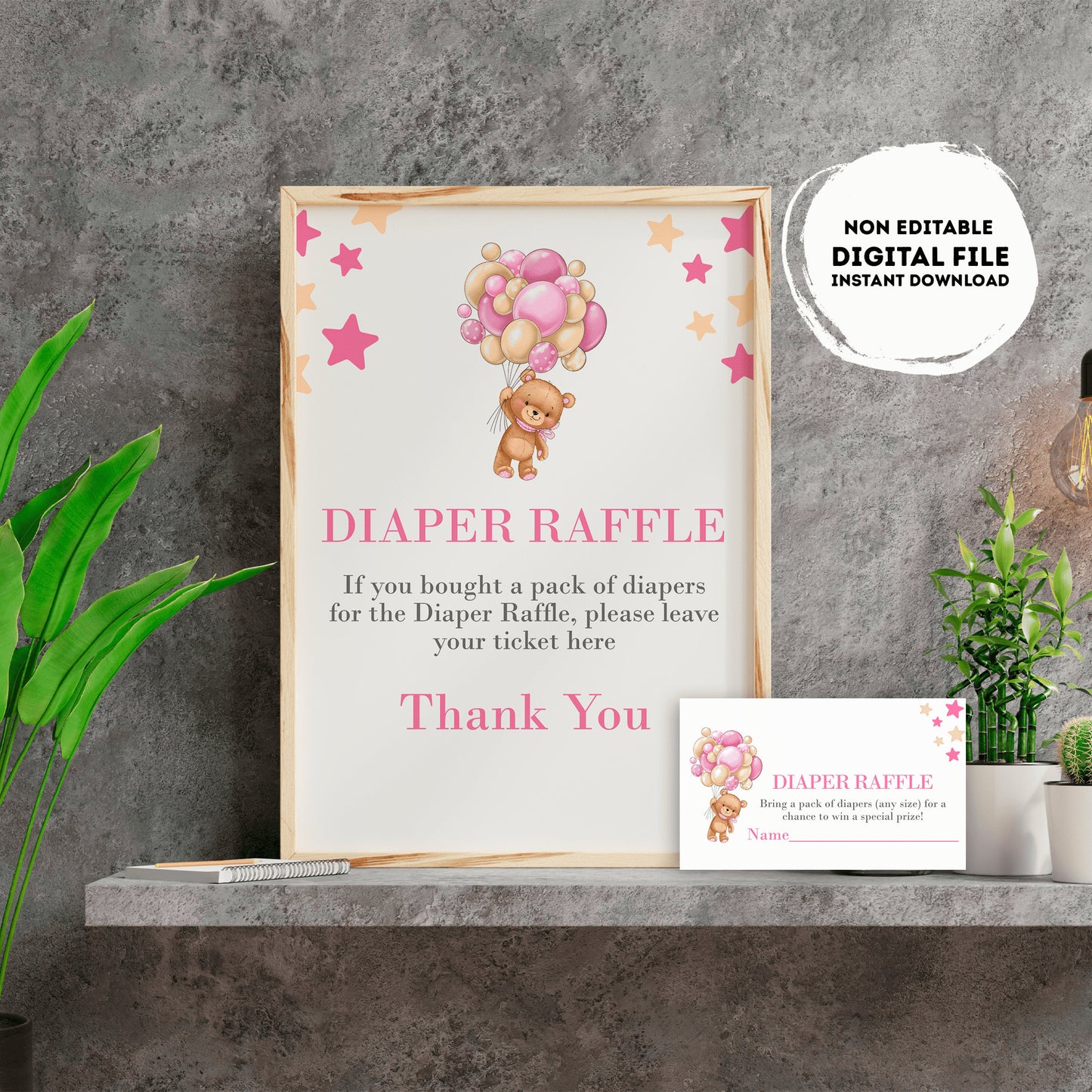 Teddy bear baby shower diaper raffle Sign | Instant download | diaper request | baby girl | baby shower Sign | teddy bear baby shower #B21