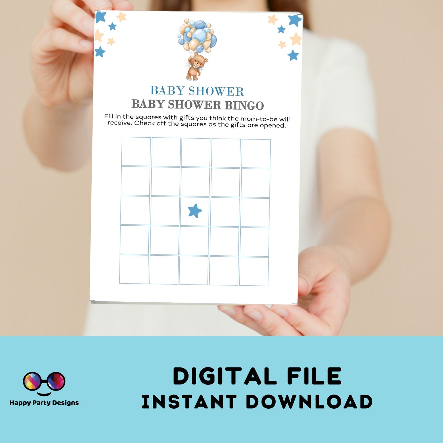 Instant teddy bear baby games bundle | baby shower games | Baby boy | blue baby shower | bear and balloons baby shower games #B22