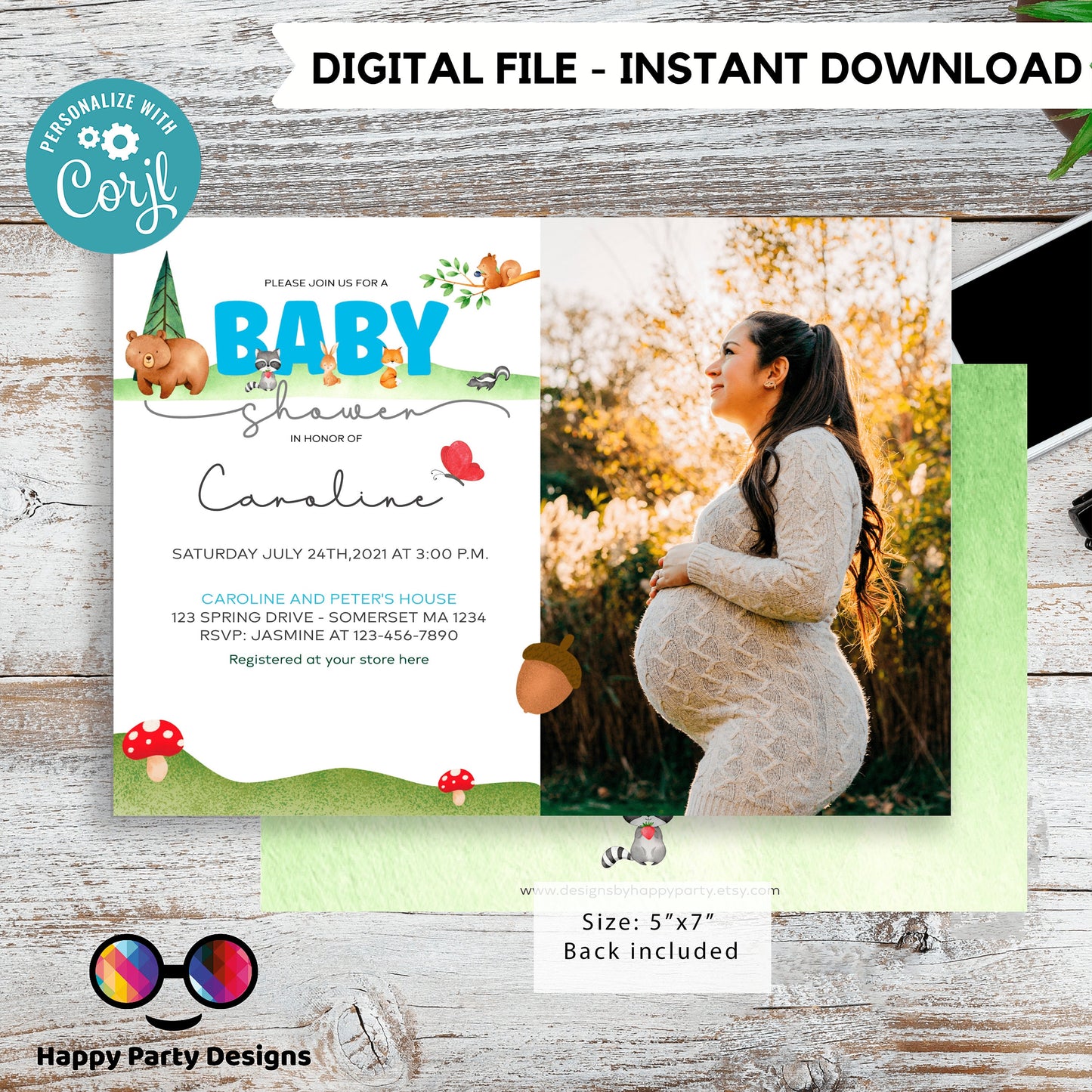 EDITABLE woodland baby shower invitation | woodland Invitation with picture | Baby Shower | Instant Download | boy baby shower #B16