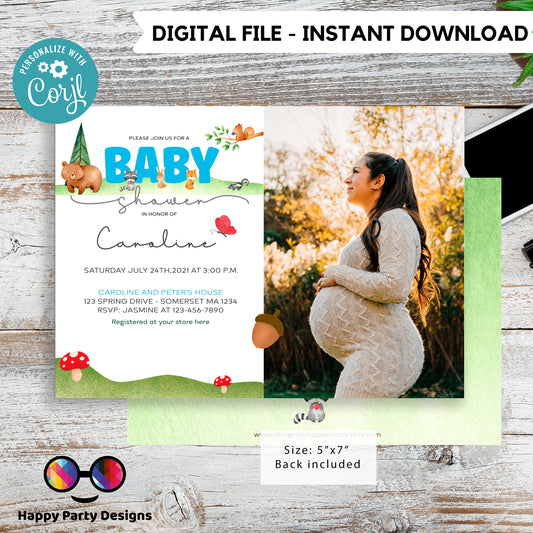 EDITABLE woodland baby shower invitation | woodland Invitation with picture | Baby Shower | Instant Download | boy baby shower #B16