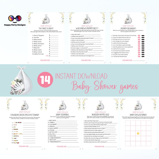 Instant baby zebra games bundle | baby shower games | Baby girl | pink baby shower | zebra baby shower games   #B24
