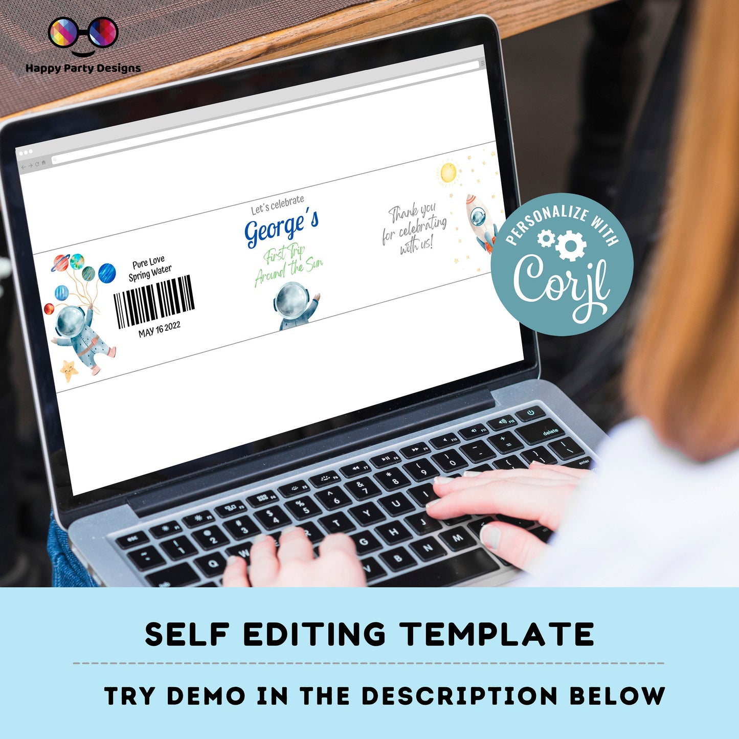 Editable First trip around the Sun party water bottle labels | digital labels |  printable OUter Space Party labels |  bottle labels #K5