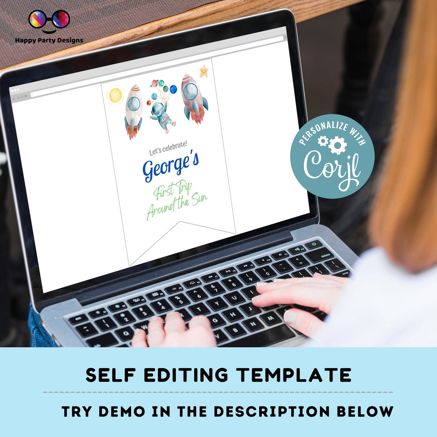 Editable First Trip Around the Sun Birthday Banner | Outer Space birthday | First Birthday banner  Astronaut birthday party One banner  #K5