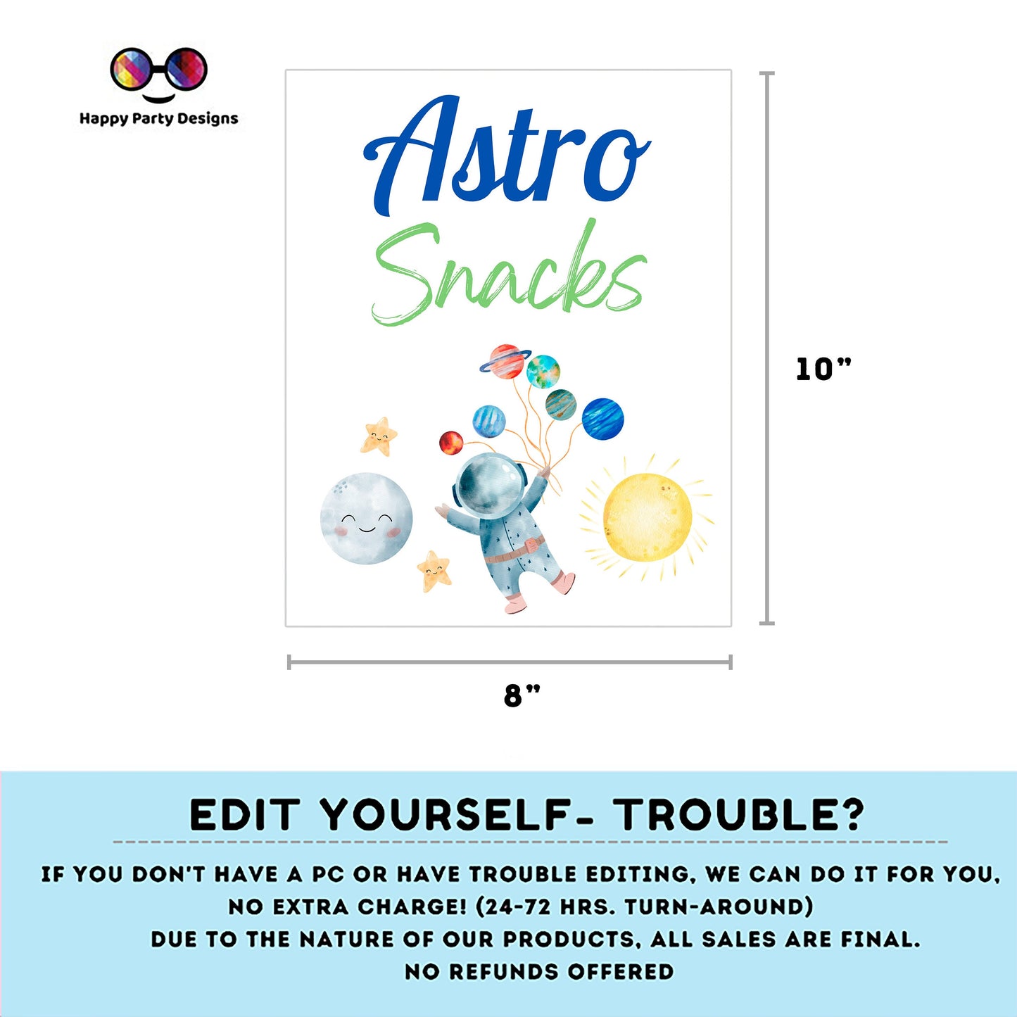 Editable First Trip Around the Sun Signs (3)  | Outer Space birthday | Astronaut buffet Sign | Outer Space party Sign | Birthday Sign #K5