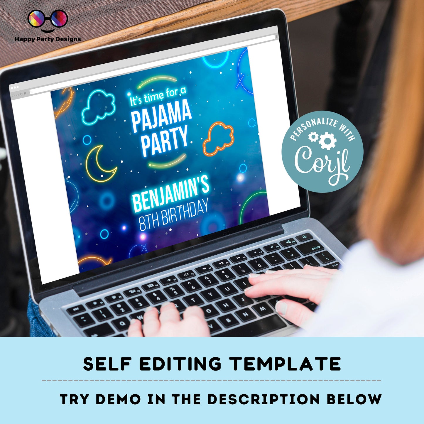 EDITABLE Boys sleepover party birthday placemat | Slumberparty  Boy Placemat | Birthday Boy | Instant Download Neon Sleepover Party #K98