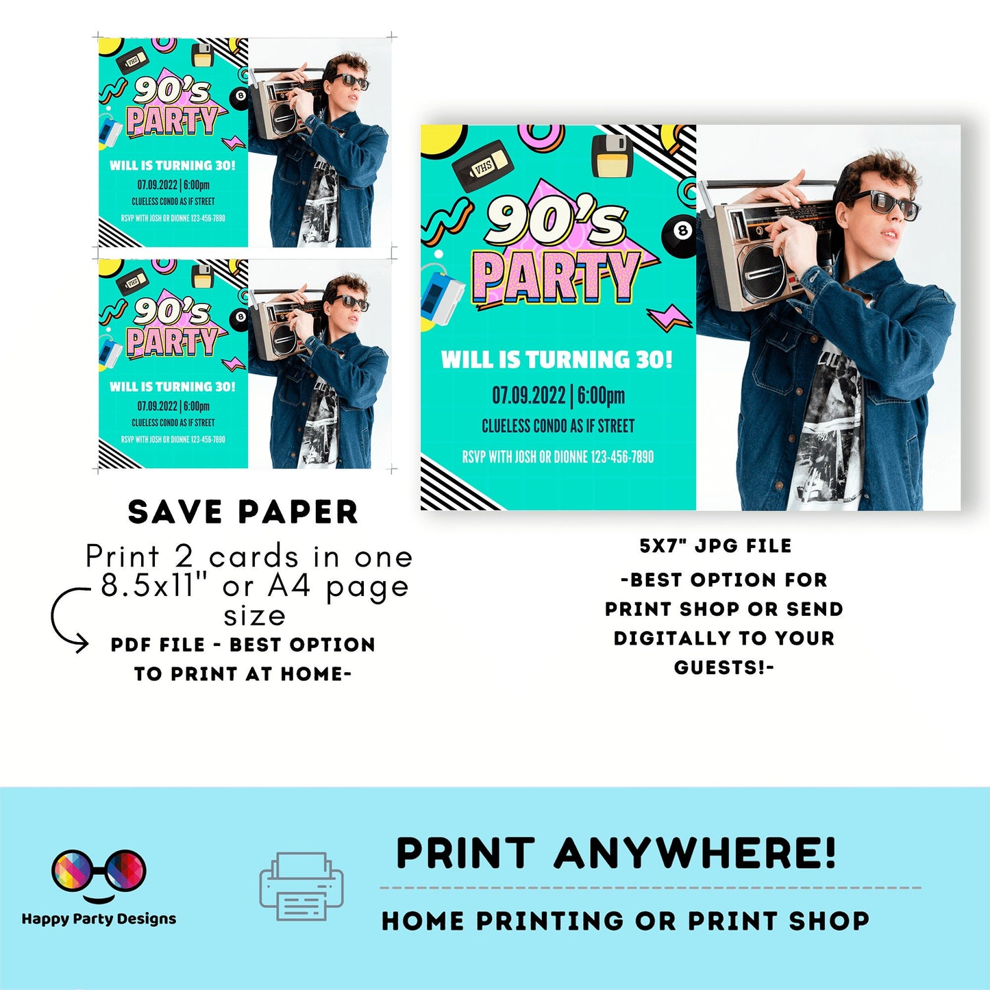 Editable 90s Birthday Invitation with picture | Retro Invitation | 90s invitations | Nostalgia Birthday Invitation | Nostalgia Party #A1
