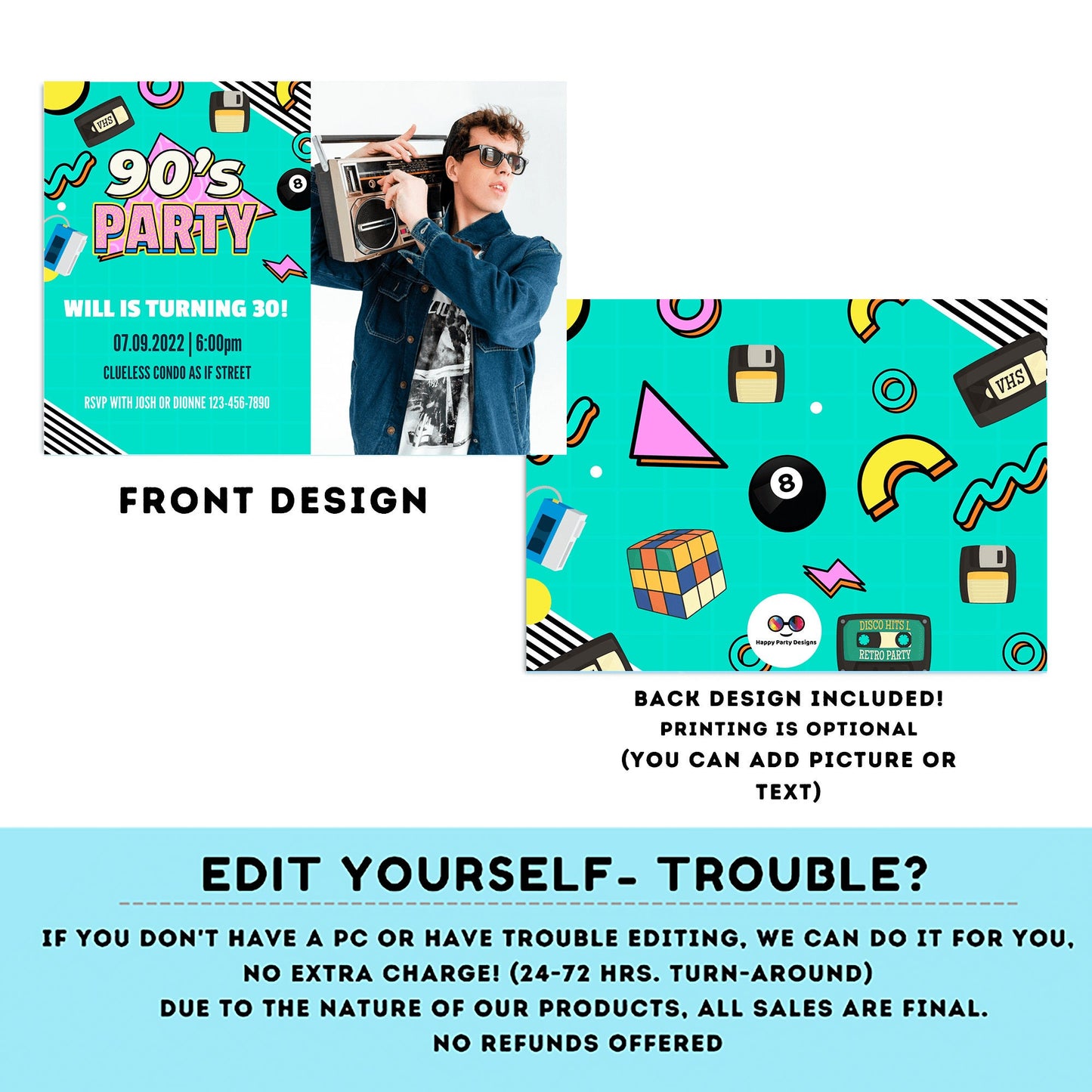 Editable 90s Birthday Invitation with picture | Retro Invitation | 90s invitations | Nostalgia Birthday Invitation | Nostalgia Party #A1