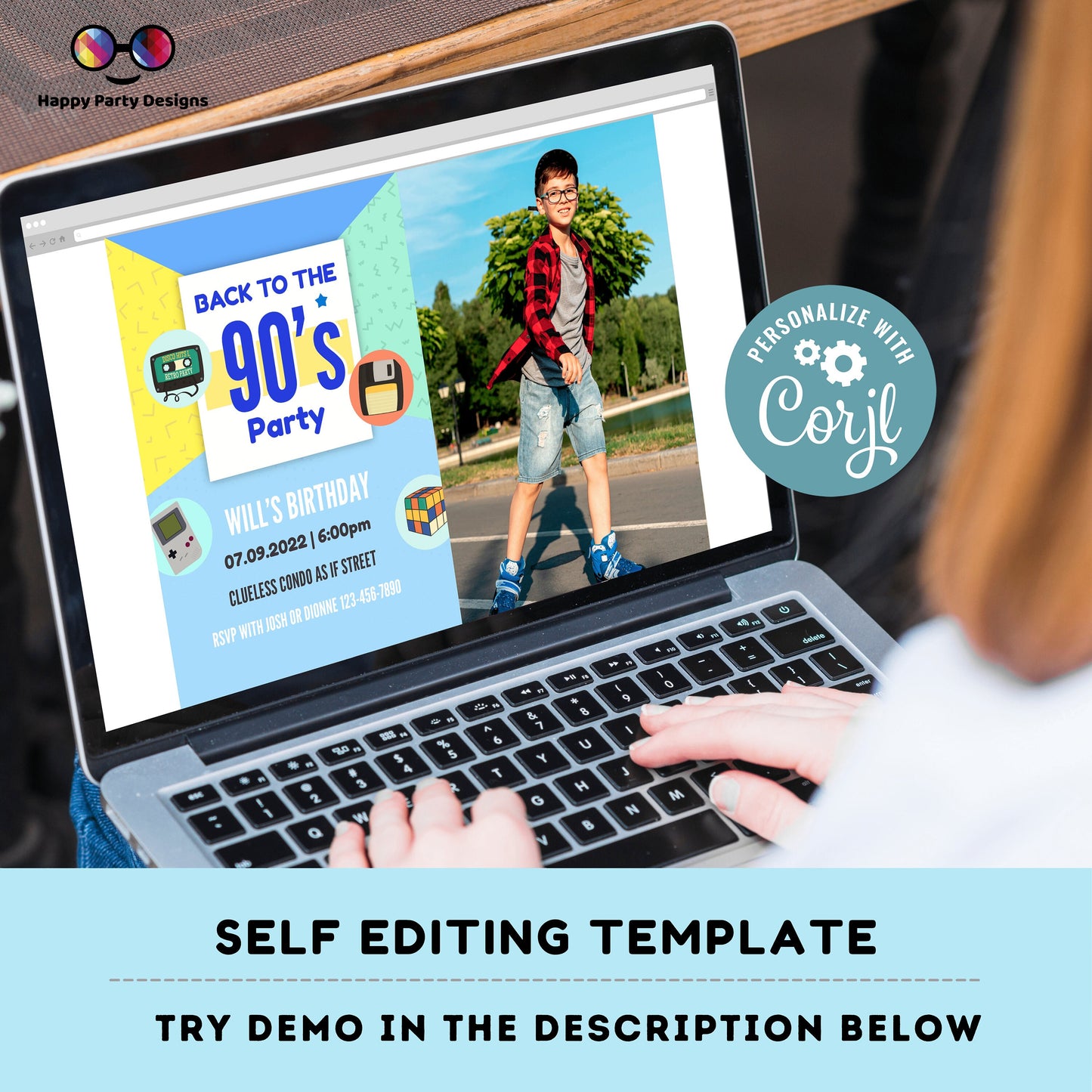 Editable 90s Birthday Invitation with picture | Retro Invitation | 90s Birthday Party Back to the 90s Theme | nostalgic