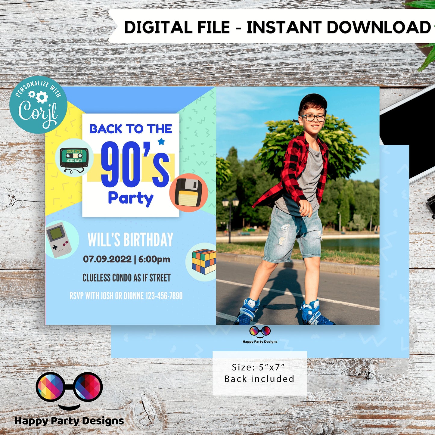 Editable 90s Birthday Invitation with picture | Retro Invitation | 90s Birthday Party Back to the 90s Theme | nostalgic