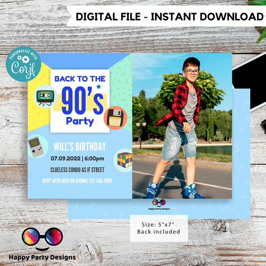 Editable 90s Birthday Invitation with picture | Retro Invitation | 90s Birthday Party Back to the 90s Theme | nostalgic