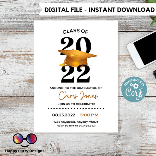 Graduation cap Invitation editable invitation | Graduation Party Text Invite | graduation hat | Phone Invitation | Grad Party Invites #A3