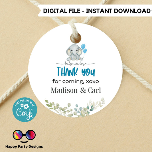 Editable elephant baby shower Favor Tags | baby elephant shower Thank you tags | Baby shower boy| thank you tag Template | gift tag #B18