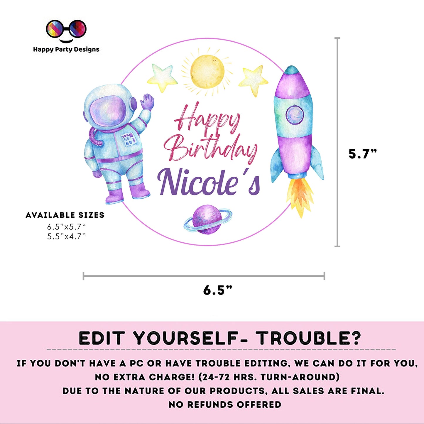 Editable First Trip Around the Sun Party Cake Topper |  Outer Space Party  Birthday Party Cake Topper Astronaut Cake Topper Centerpiece #K57