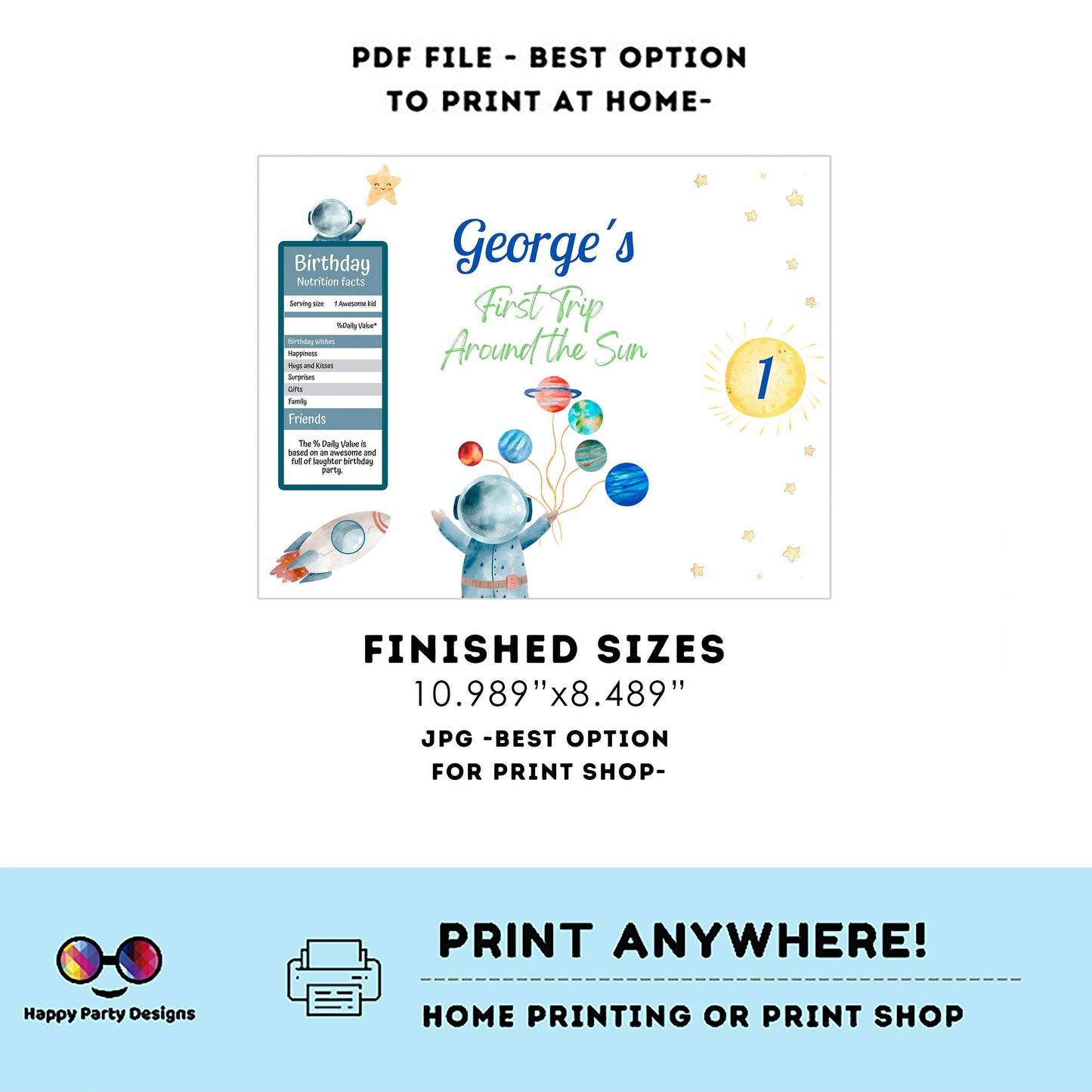 Editable First Trip Around the Sun Party Chip Bag | Digital Outer Space Pool Party printable Chip Bag Party Snack Astronaut Personalized #K5