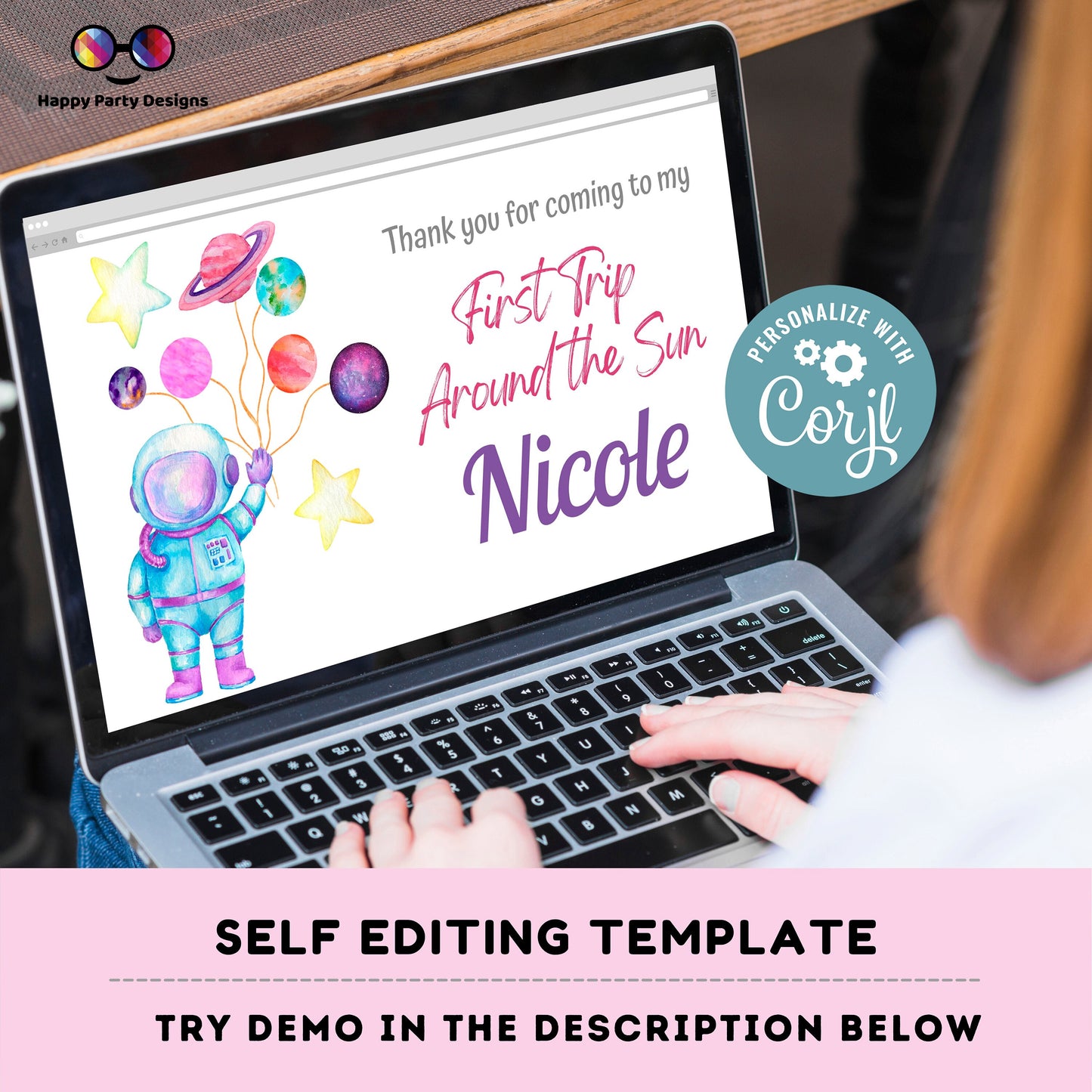 Editable First Trip Around the Sun Birthday Gift Box label | Outer Space favor box | Astronaut birthday party | Box to print  favors #K57