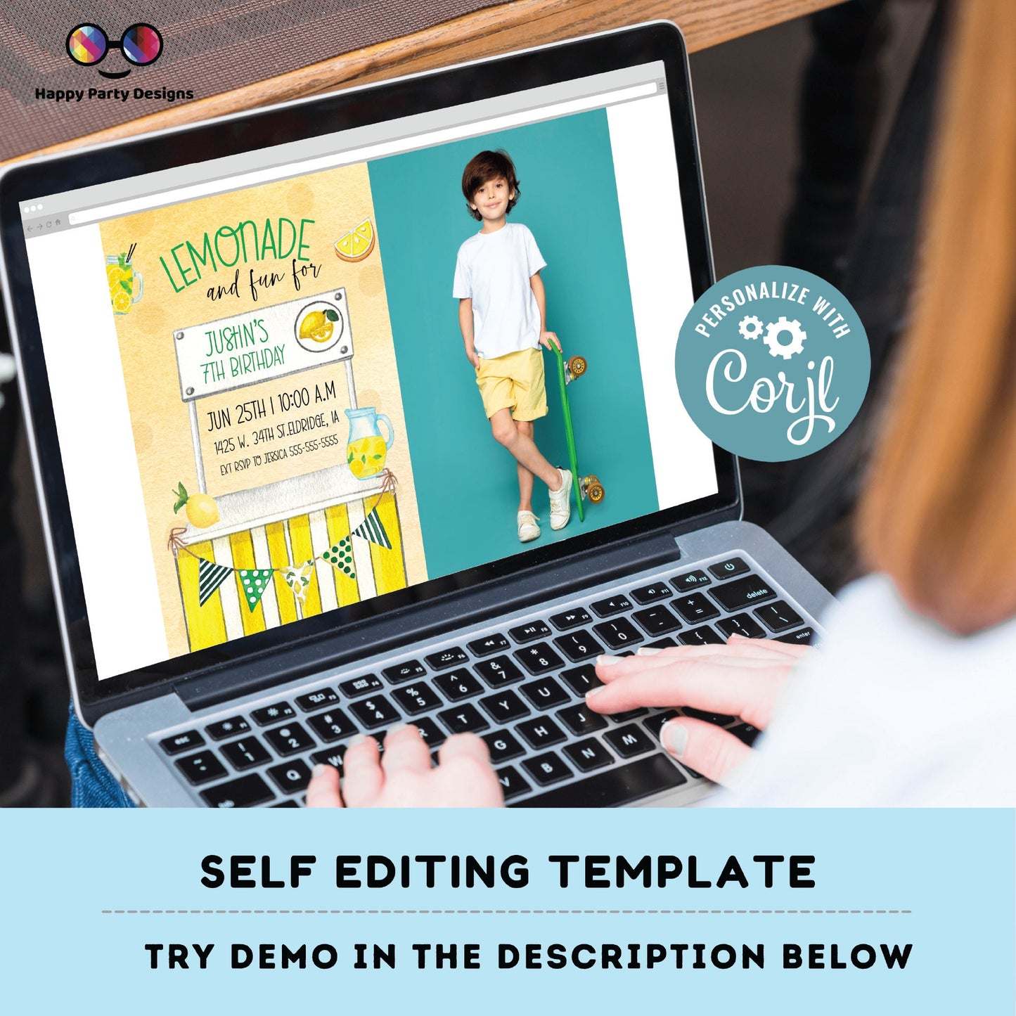 Editable Lemonade Invitation with picture | Lemonade Birthday Invitation | Garden Birthday Party | Lemonade Stand invite | Boy #K101
