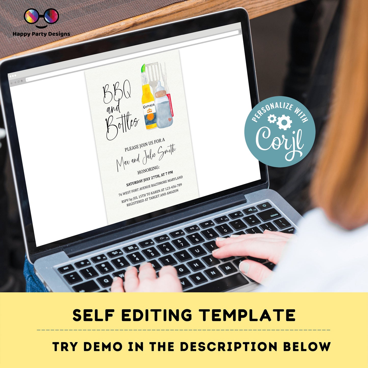 BBQ and bottles baby shower Invitation | BBQ Couples Baby Shower Invite | Backyard Baby Shower | Gender Neutral | beer | drinks #B25