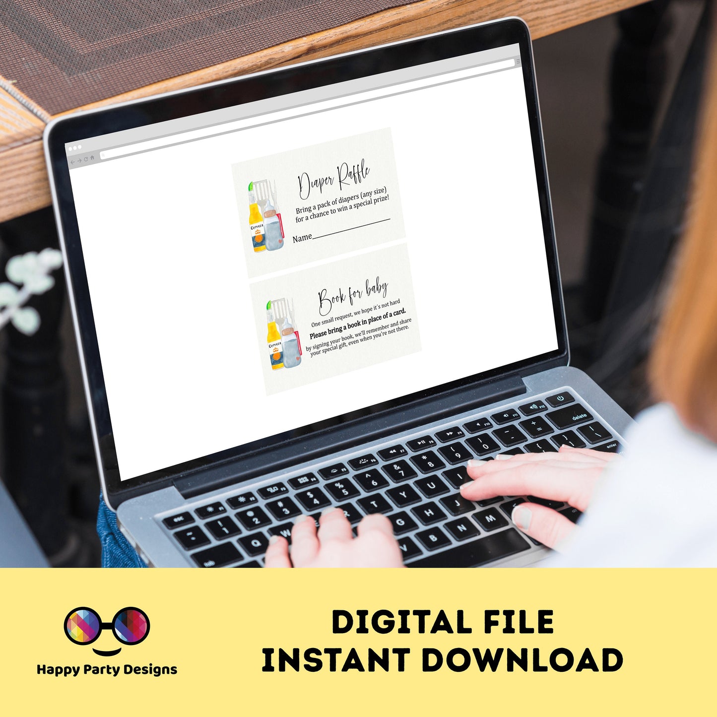 BBQ and bottles Baby shower invitation bundle | diaper raffle, books for baby, thank you tag, thank you card | summer baby shower #B25