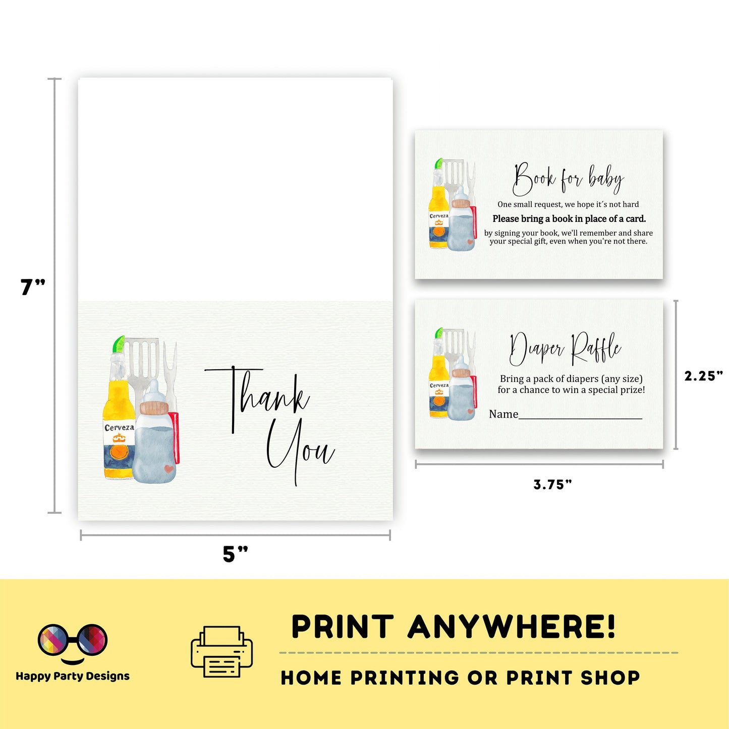 BBQ and bottles Baby shower invitation bundle | diaper raffle, books for baby, thank you tag, thank you card | summer baby shower #B25