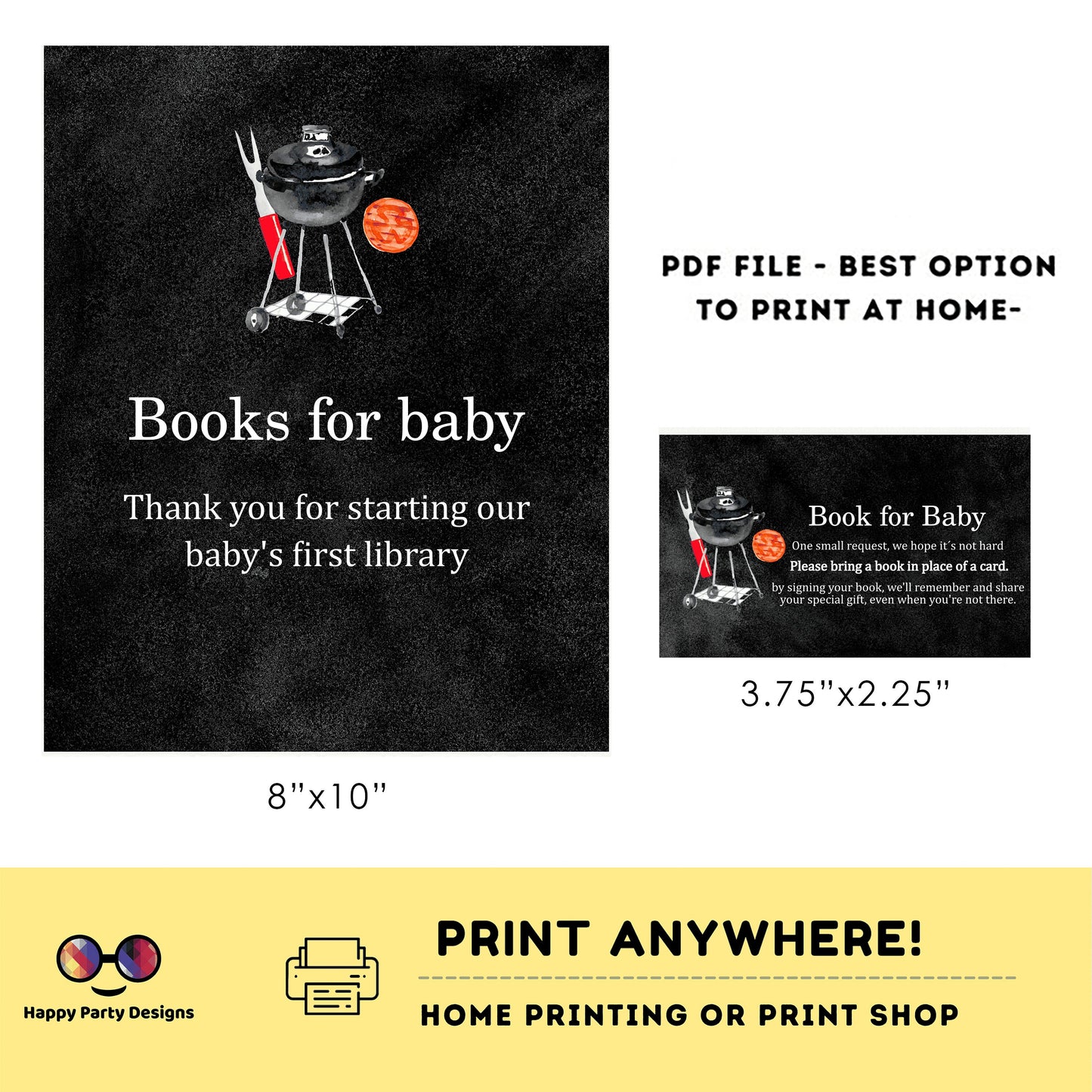 BBQ baby shower | Neutral gender Books for baby Sign | Instant download | book request | baby shower Sign | co-ed baby shower #26