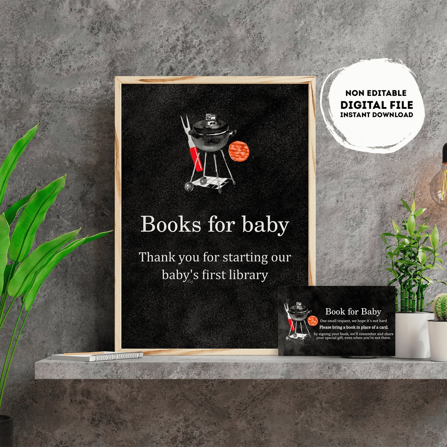 BBQ baby shower | Neutral gender Books for baby Sign | Instant download | book request | baby shower Sign | co-ed baby shower #26