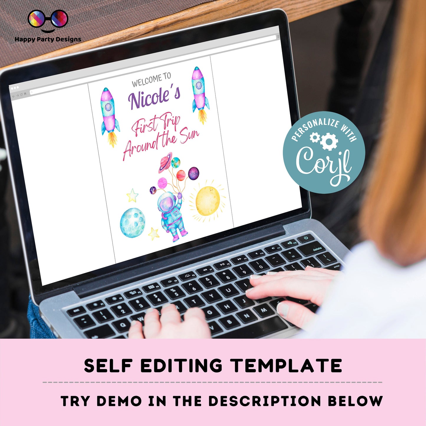 Editable First Trip Around the Sun  Welcome Sign | Outer Space birthday | Astronaut  birthday Decorations | First Year Welcome Sign | #K57