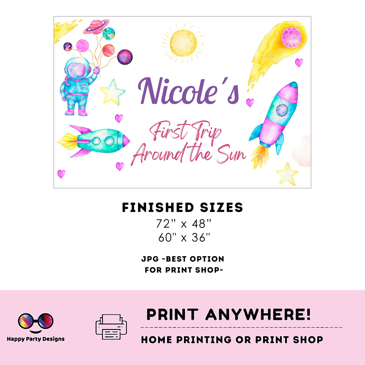 Editable First Trip around the Sun Food Label Blue Backdrop Banner  | Digital Outer Space printable Backdrop Banner | Astronaut decor #K57