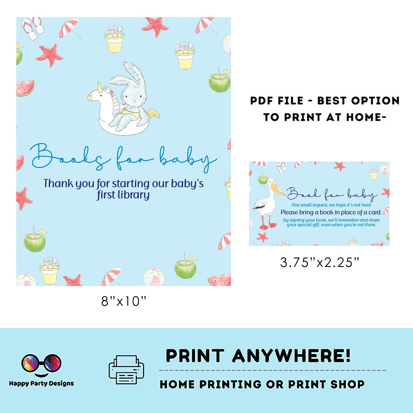 Books for baby Sign | Instant download | book for baby card | book request | baby Boy | baby shower Sign | pool | summer baby shower #B1