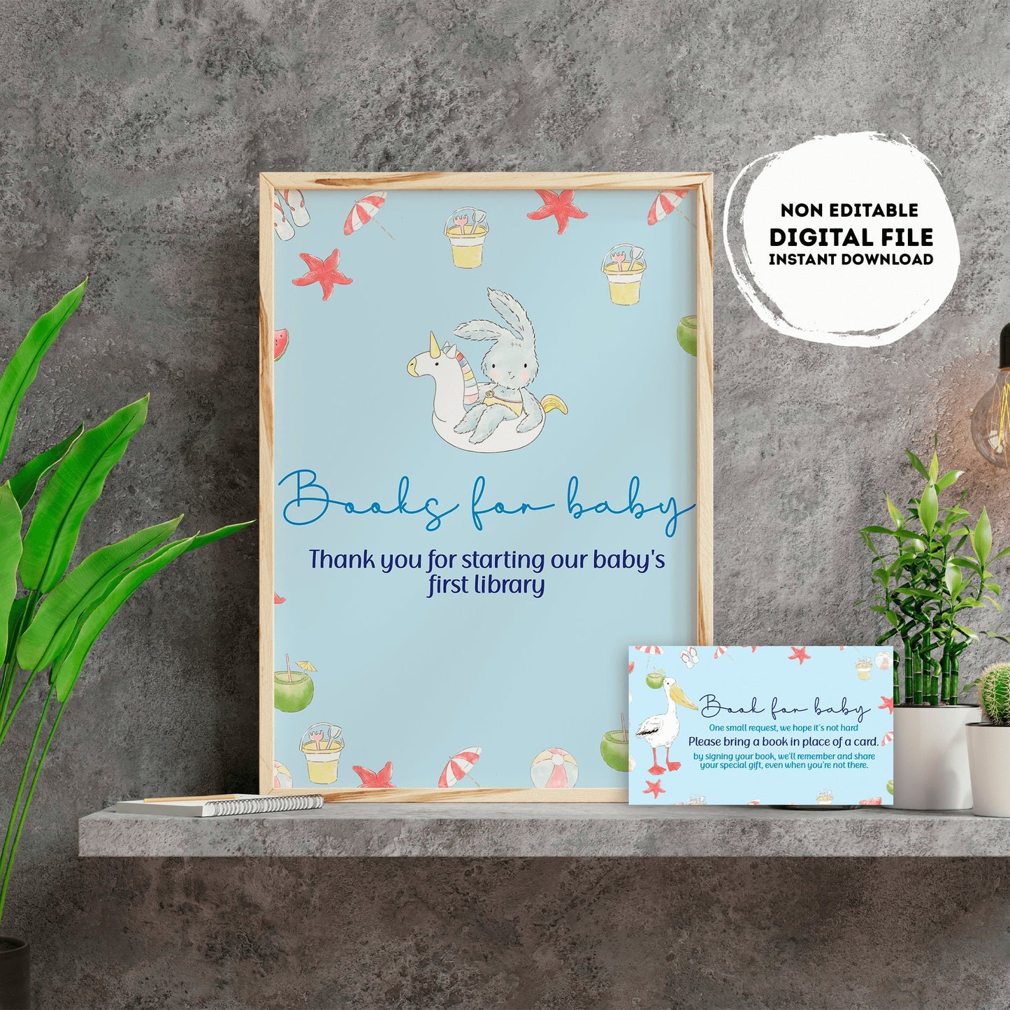 Books for baby Sign | Instant download | book for baby card | book request | baby Boy | baby shower Sign | pool | summer baby shower #B1
